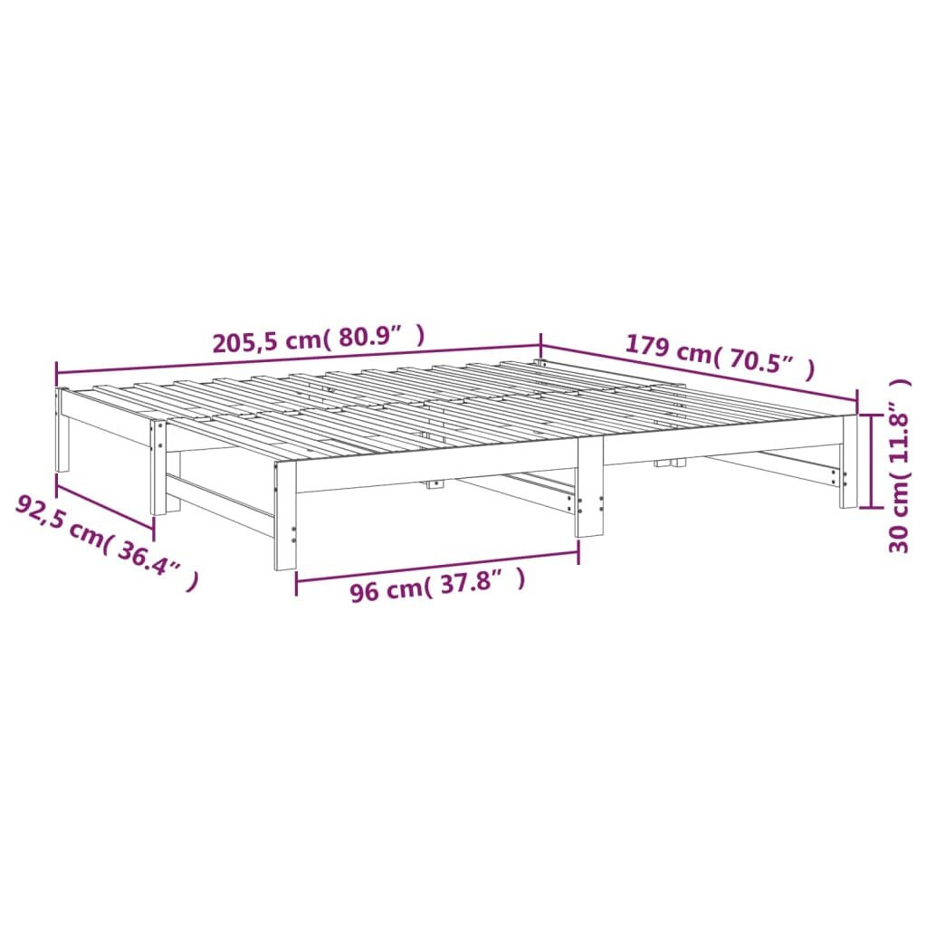 vidaXL Ištraukiama lova, balta, 2x(90x200)cm, pušies medienos masyvas kaina ir informacija | Lovos | pigu.lt