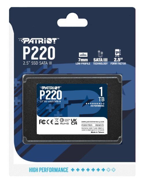 Patriot P220, 1TB (P220S1TB25) kaina ir informacija | Vidiniai kietieji diskai (HDD, SSD, Hybrid) | pigu.lt