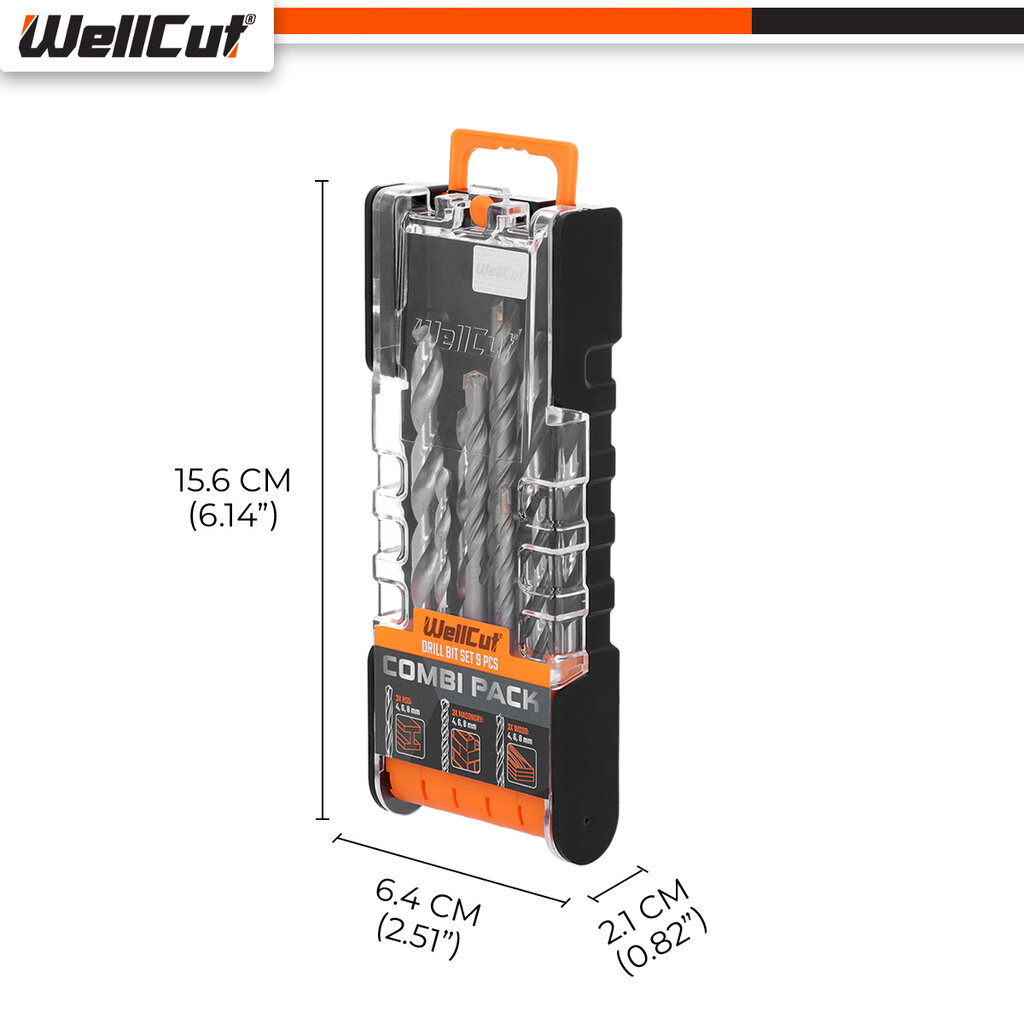 Grąžtų rinkinys betonui, metalui, medžiui 4,6,8mm 9 vnt. UK BRAND, WellCut® WC-HWM9U цена и информация | Mechaniniai įrankiai | pigu.lt