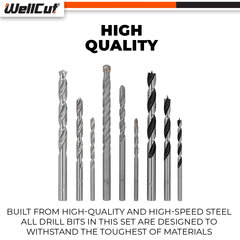 Grąžtų rinkinys betonui, metalui, medžiui 4,6,8mm 9 vnt. UK BRAND, WellCut® WC-HWM9U kaina ir informacija | Mechaniniai įrankiai | pigu.lt