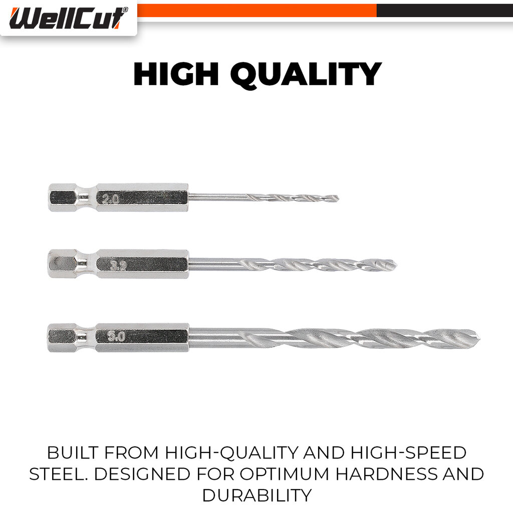 HSS Grąžtas metalui 2mm-6.5mm. 12 vnt. UK BRAND, WellCut® WC-HSS12HU kaina ir informacija | Mechaniniai įrankiai | pigu.lt