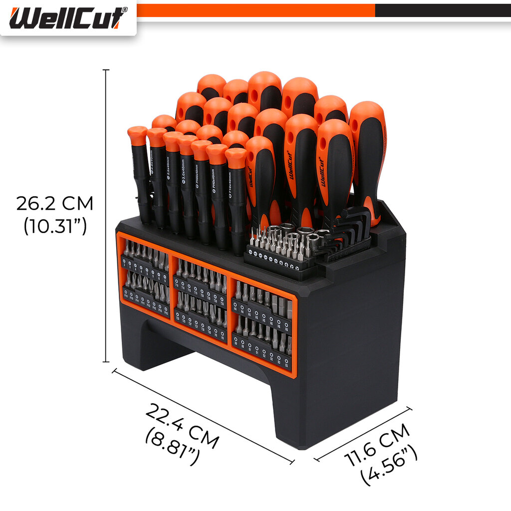 Atsuktuvų ir antgalių komplektas 114 vnt. UK BRAND, WellCut® WC-SDB114S kaina ir informacija | Mechaniniai įrankiai | pigu.lt