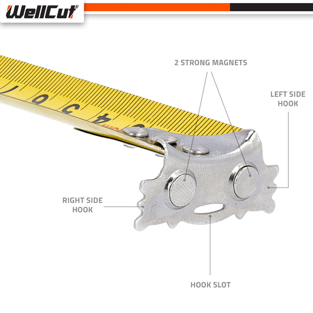 Ruletė Magnetic WellCut WC-MT825 kaina ir informacija | Mechaniniai įrankiai | pigu.lt