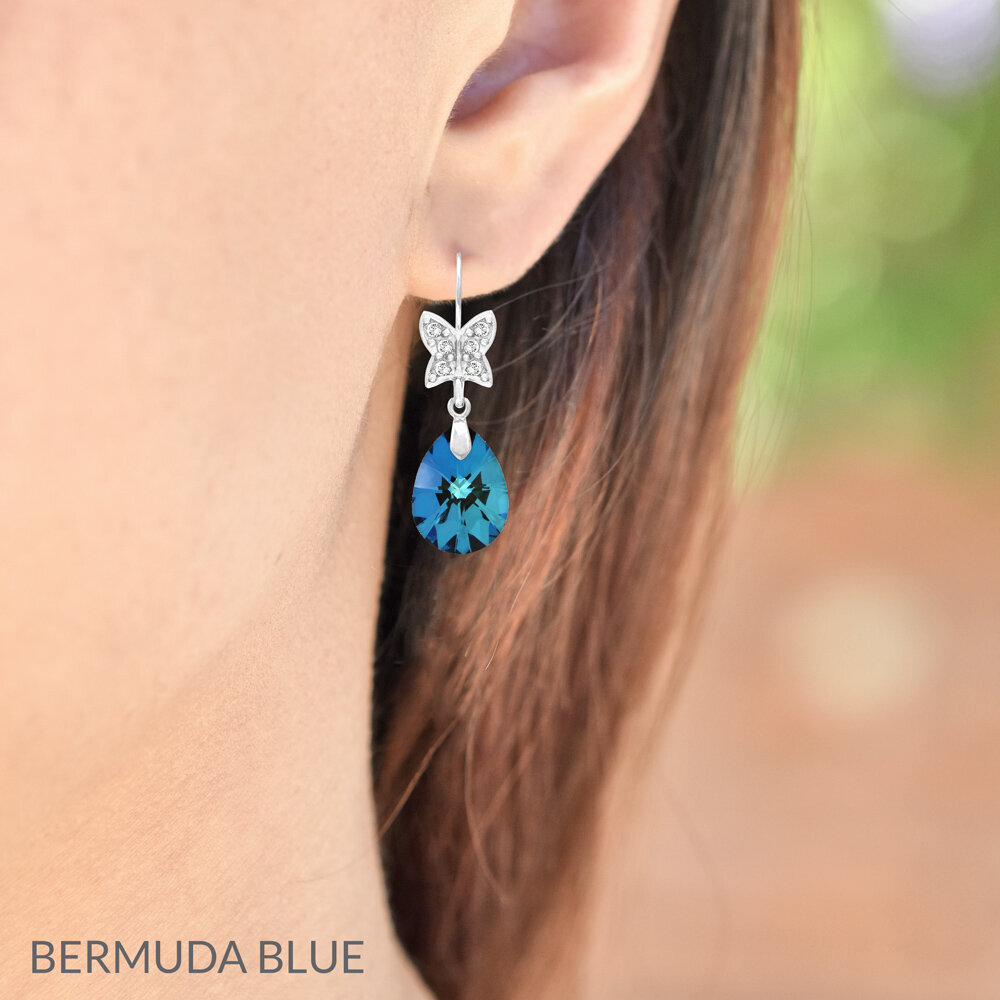 Sidabriniai auskarai moterims Meilys Bermuda Blue 16090 kaina ir informacija | Auskarai | pigu.lt
