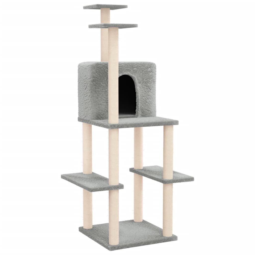 Draskyklė katėms su stovais iš sizalio vidaXL, 144,5cm, pilka цена и информация | Draskyklės | pigu.lt