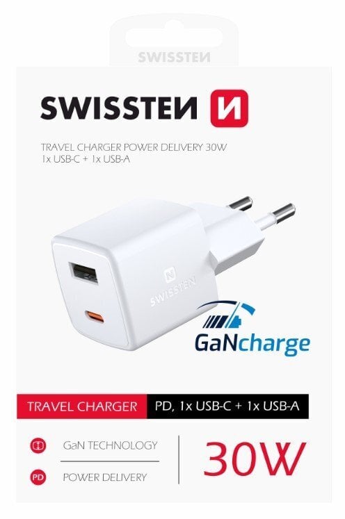 Swissten GaN Mini Travel, USB-C, 3A цена и информация | Krovikliai telefonams | pigu.lt