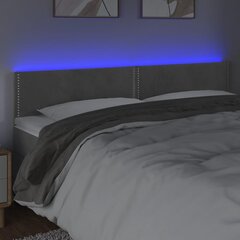 Galvūgalis su LED vidaXL, Aksomas, 180x5x78/88cm, šviesiai pilka kaina ir informacija | Lovos | pigu.lt