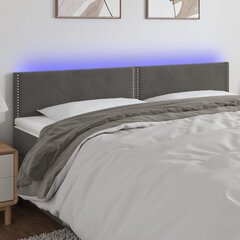 Galvūgalis su LED, Aksomas, 180x5x78/88cm, tamsiai pilka цена и информация | Кровати | pigu.lt