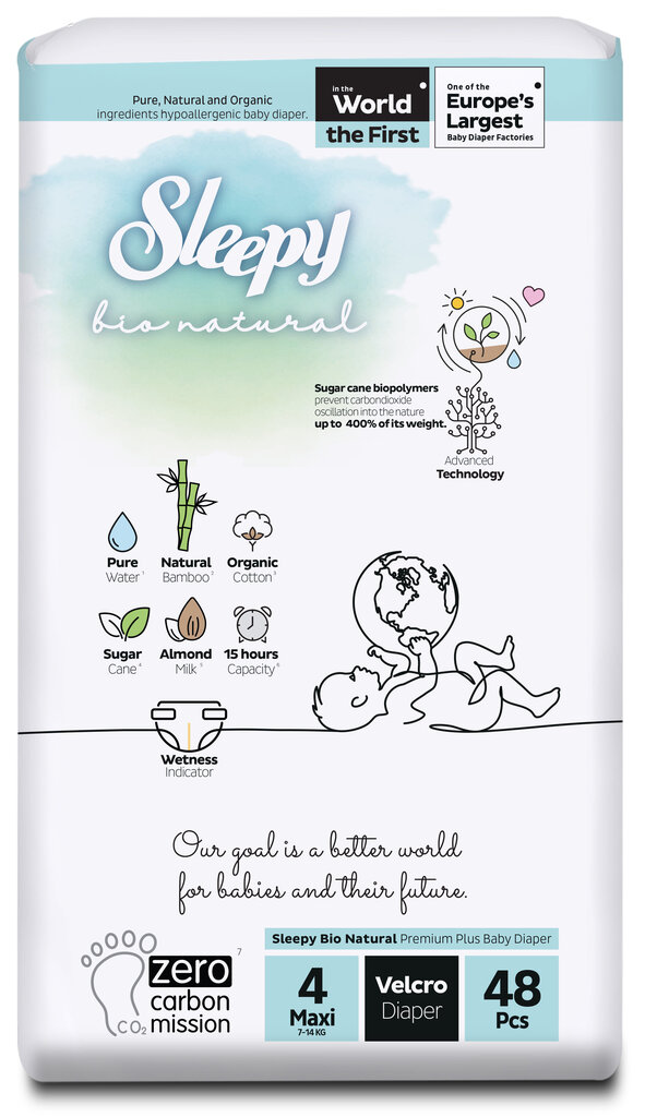 Sauskelnės Sleepy, Bio Natural, 4 maxi, 7-14 kg., 48 vnt. цена и информация | Sauskelnės | pigu.lt