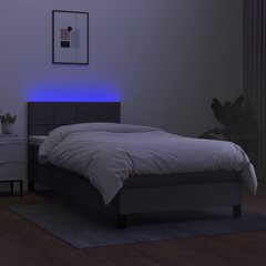 vidaXL Lova su spyruoklėmis/čiužiniu/LED, pilka, 80x200cm, audinys цена и информация | Кровати | pigu.lt