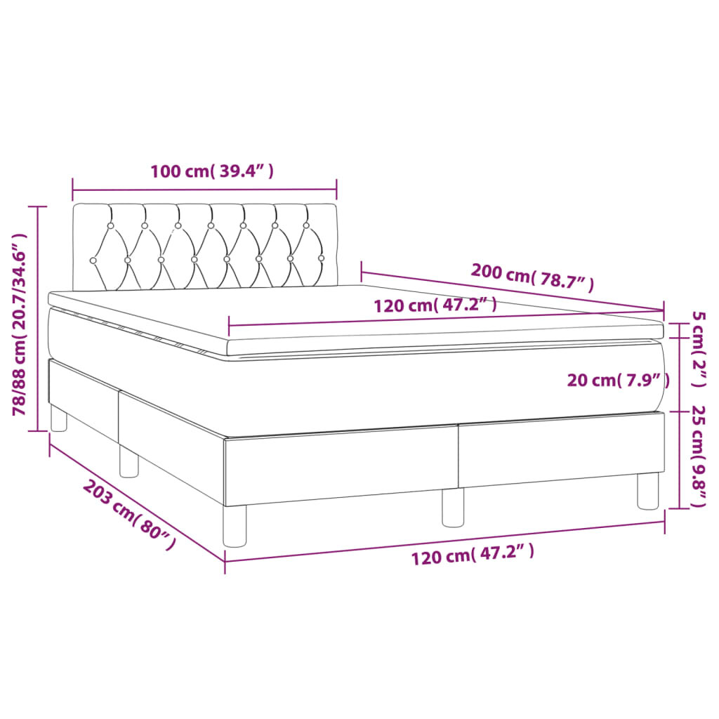 Lova su spyruoklėmis/čiužiniu/LED, juoda, 120x200cm kaina ir informacija | Lovos | pigu.lt