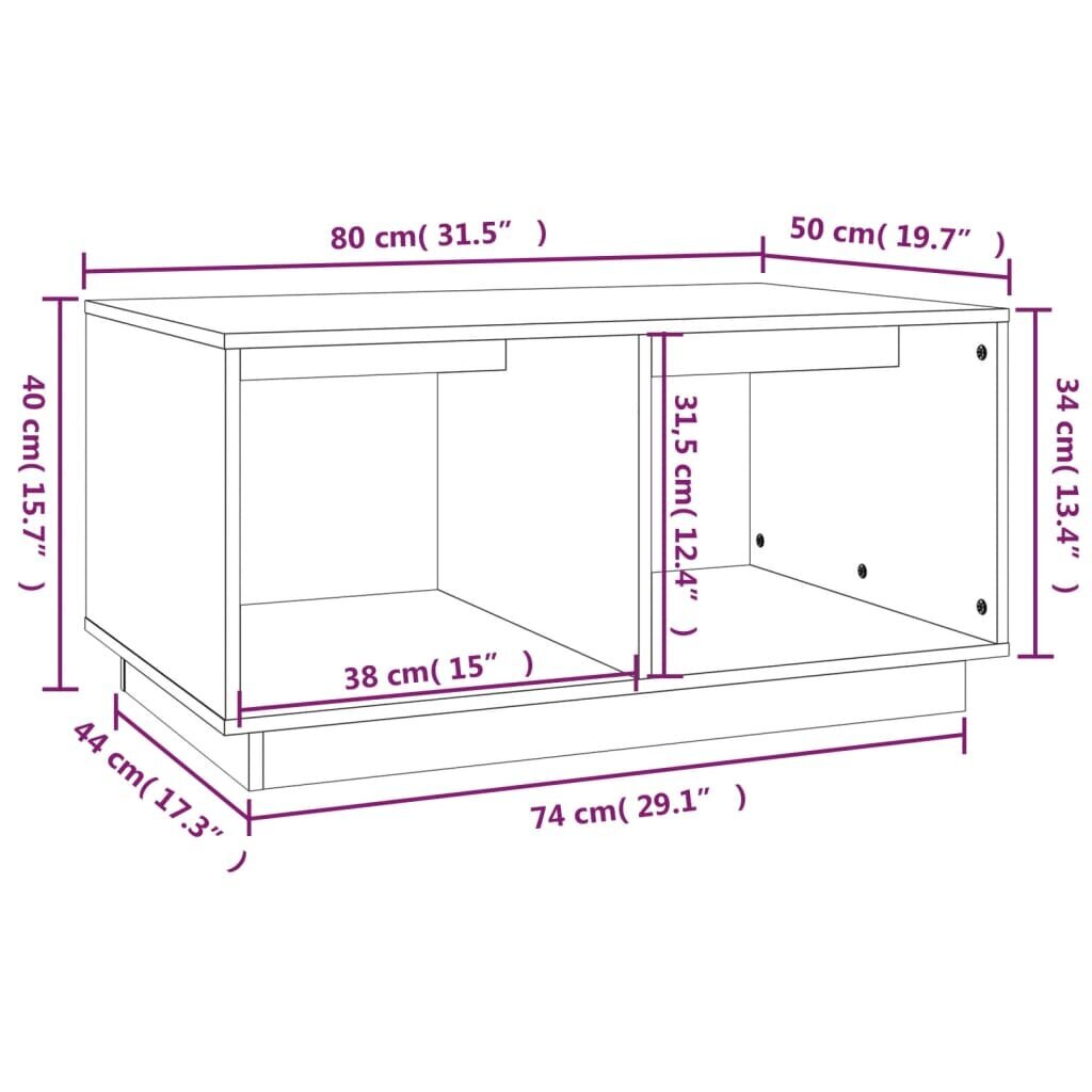 Kavos staliukas vidaXL, Pušies medienos masyvas, 80x50x40cm, pilka kaina ir informacija | Kavos staliukai | pigu.lt