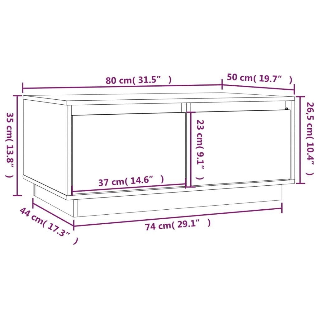 Kavos staliukas vidaXL, Pušies medienos masyvas, 80x50x35cm, juoda kaina ir informacija | Kavos staliukai | pigu.lt