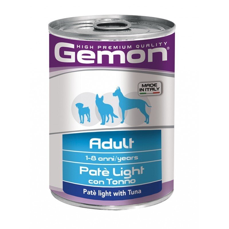 Gemon Light all breeds adult konservuotas paštetas suaugusiems šunims su tunu, 400g kaina ir informacija | Konservai šunims | pigu.lt