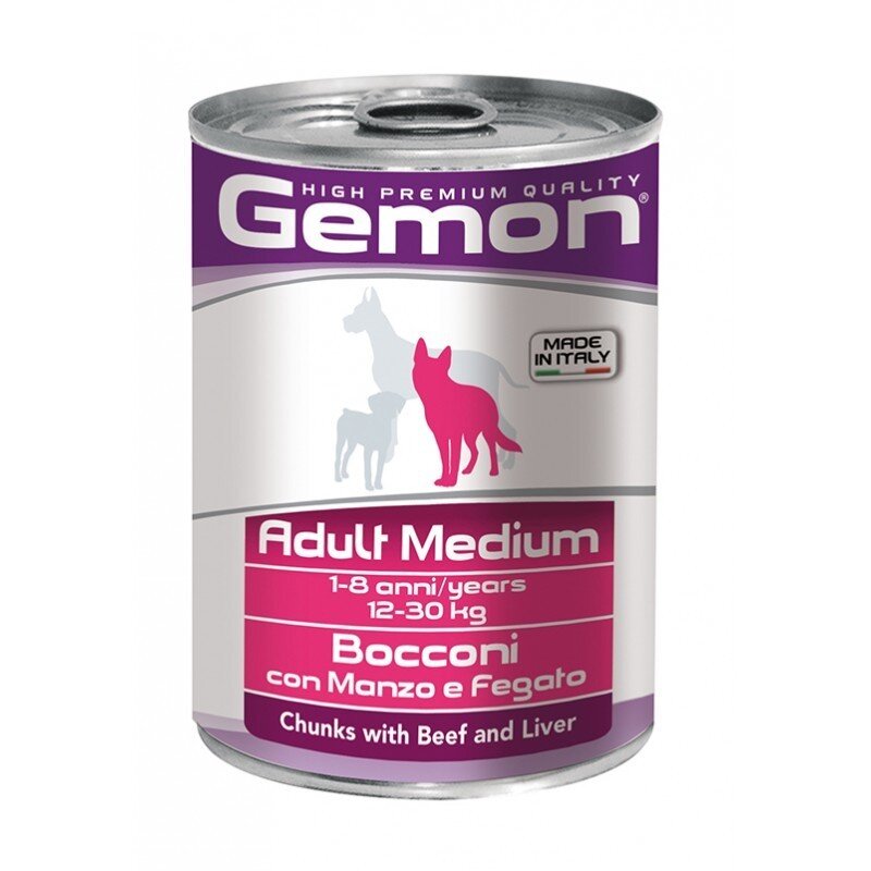 Gemon medium adult konservuotas pašaras su jautienos ir kepenėlių gabaliukais 415g kaina ir informacija | Konservai šunims | pigu.lt
