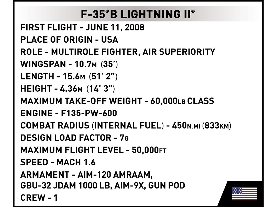 Konstruktorius Cobi F-35B Lightning II USA, 1/48, 5829 kaina ir informacija | Konstruktoriai ir kaladėlės | pigu.lt