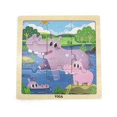 Medinė dėlionė Viga, Hipopotamai, 9 detalės kaina ir informacija | Dėlionės (puzzle) | pigu.lt