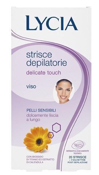 Depiliacinės vaško juostelės veidui (jautriai odai) Lycia Delicate Touch 20 vnt. kaina ir informacija | Depiliacijos priemonės | pigu.lt