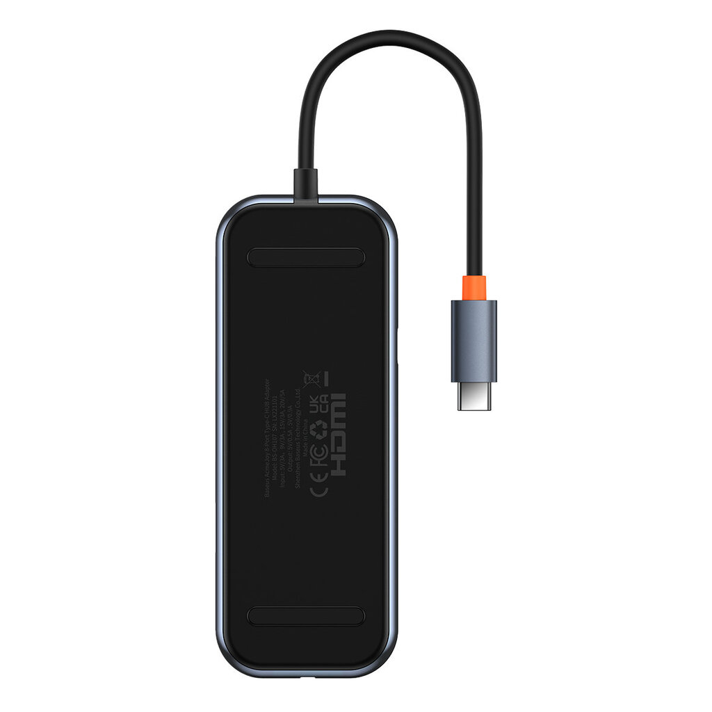 Baseus AcmeJoy HUB 8-Port USB-C to 1xHDMI / 2xUSB-A 3.0 / 1xUSB-A 2.0 / 1xUSB-C PD&Data / 1xRJ45 / 1xSD/TF dark gray kaina ir informacija | Adapteriai, USB šakotuvai | pigu.lt