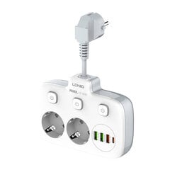 Power strip with 2 AC sockets, 3x USB, USB-C, LDNIO SE2435, 2500W (white) цена и информация | Удлинители | pigu.lt