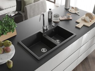 Granitinė virtuvinė plautuvė Mexen Tomas su sifonu, Metallic black/silver kaina ir informacija | Virtuvinės plautuvės | pigu.lt