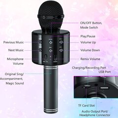 WS-858 belaidis karaoke mikrofonas- Bluetooth rankinis garsiakalbis, juodas цена и информация | Микрофоны | pigu.lt