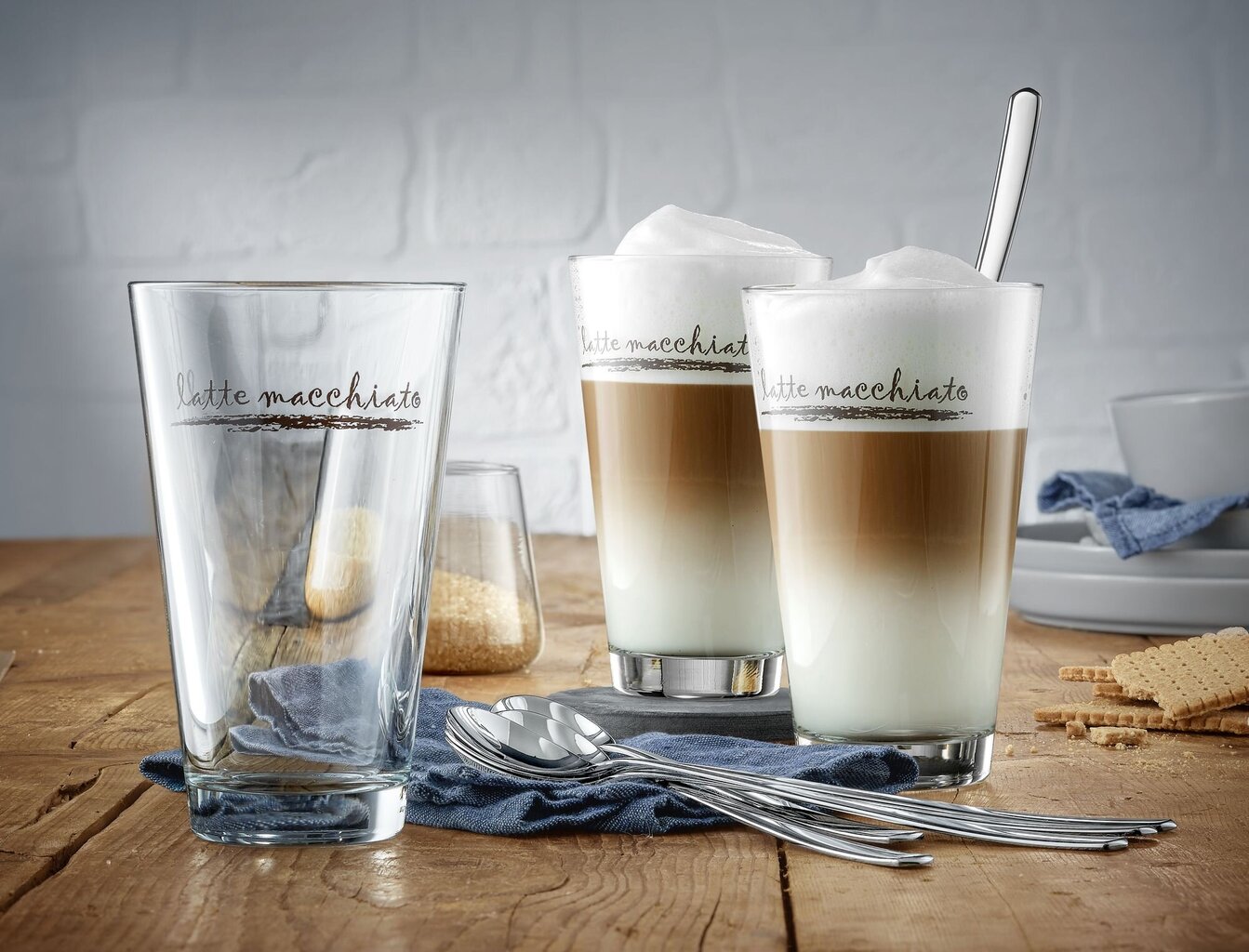Latte stiklinių rinkinys su šaukšteliu, 6 vnt. kaina ir informacija | Taurės, puodeliai, ąsočiai | pigu.lt