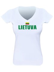 Marškinėliai moterims balti su vėliavėle centre kaina ir informacija | Lietuviška sirgalių atributika | pigu.lt