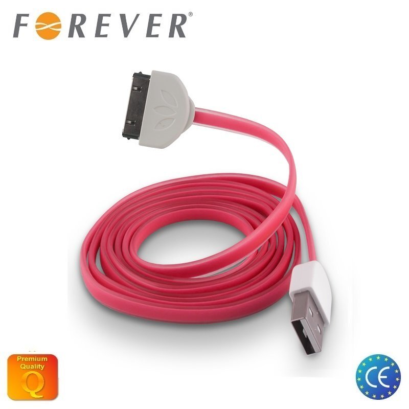 Forever Flat Silicone USB - iPhone 4, 4S, Rožinė цена и информация | Laidai telefonams | pigu.lt