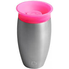 Nerūdijančio plieno puodelis Munchkin Miracle 360, rožinis, 12mėn+, 296ml, 01245101 kaina ir informacija | Kūdikių indai, indeliai pienui ir įrankiai | pigu.lt