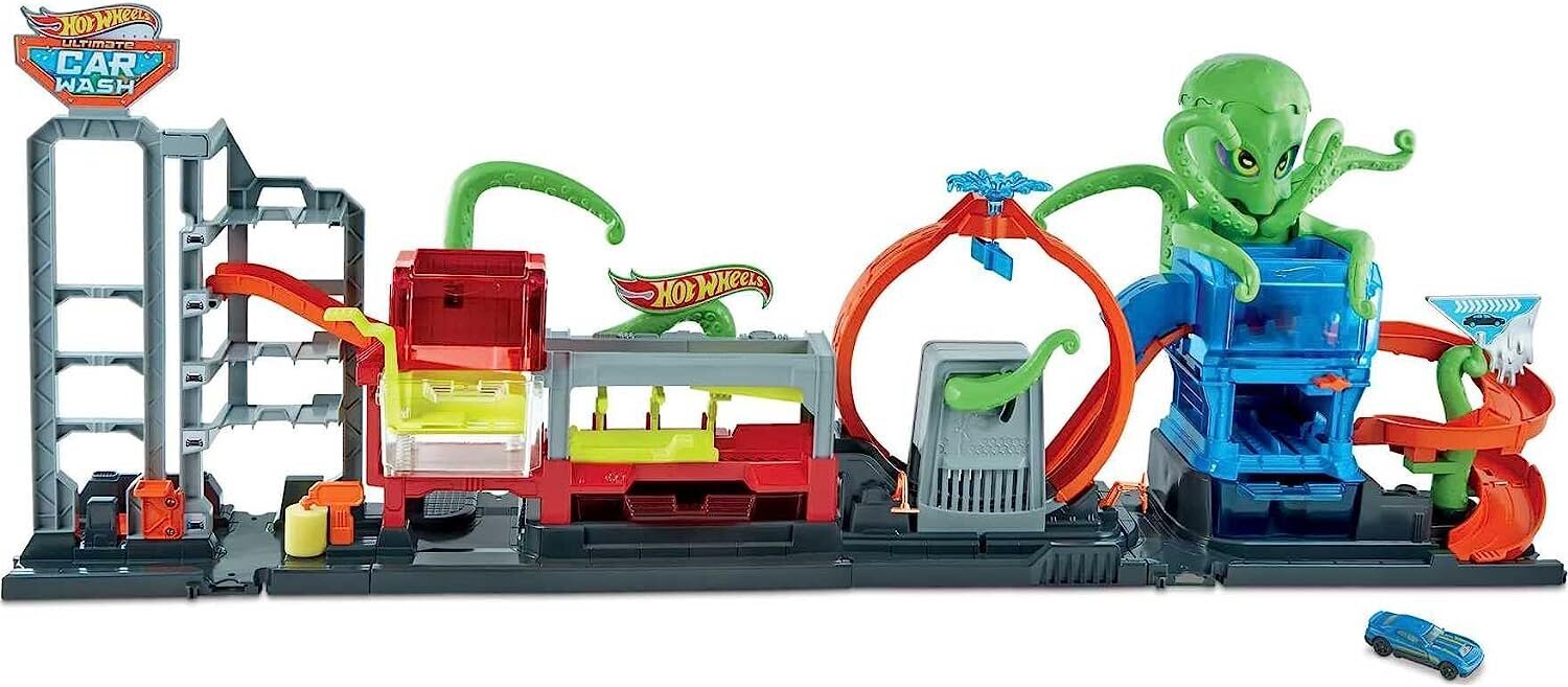 Žaidimo trasa Mattel HW Mega Car Wash Octopus Attack HBY96 kaina ir informacija | Žaislai berniukams | pigu.lt