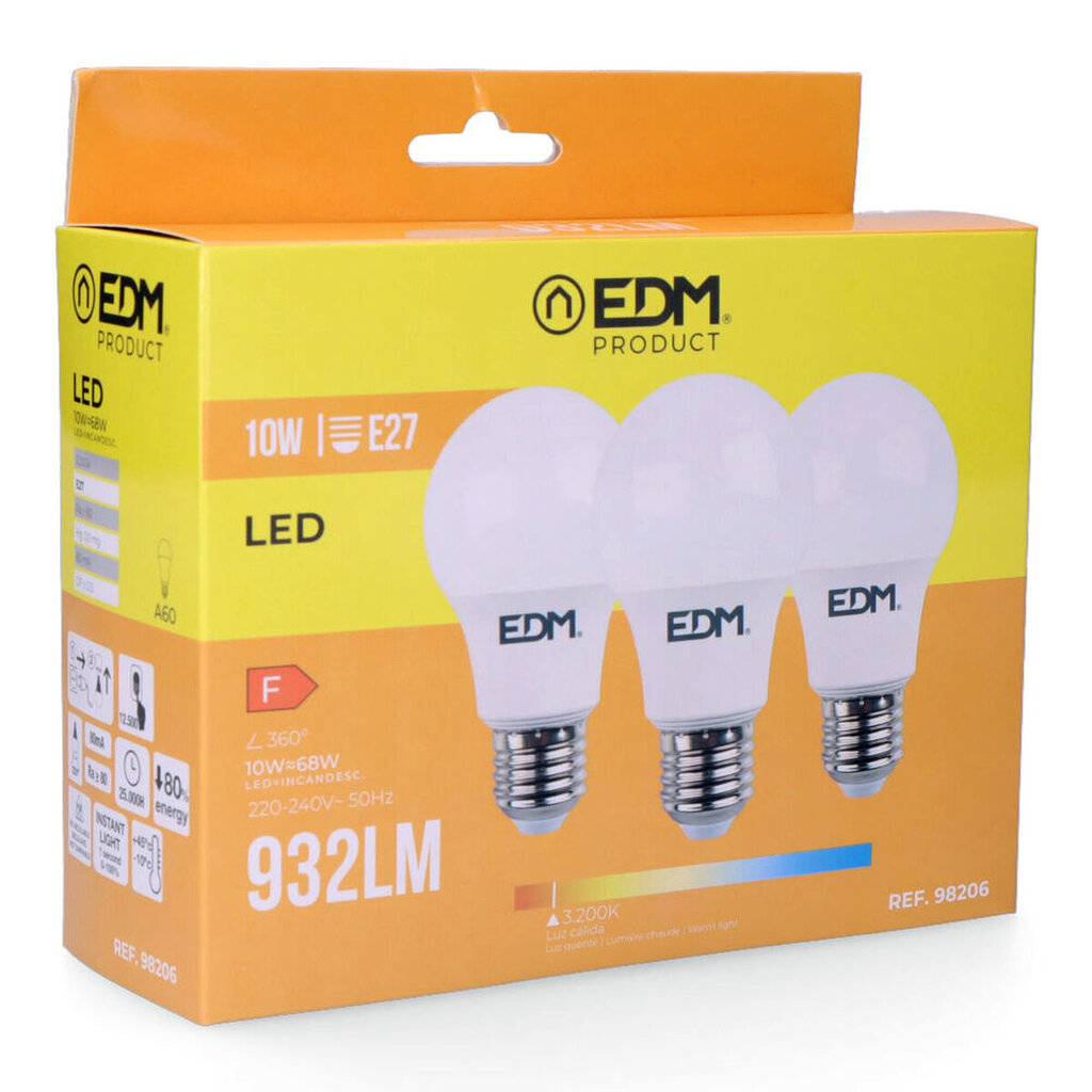 LED lemputė EDM E27 10 W F 810 Lm (3200 K) kaina ir informacija | LED juostos | pigu.lt