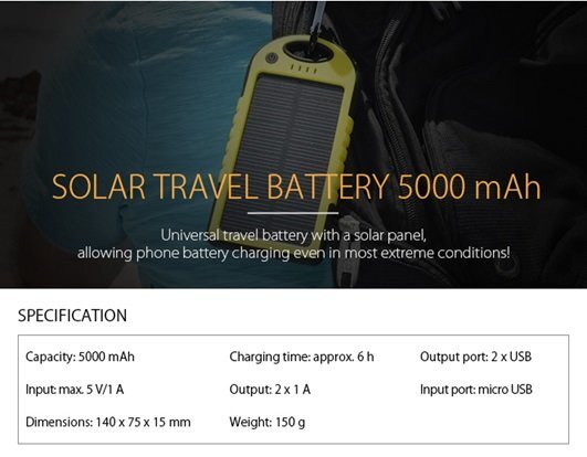 Forever PB-016 Solar Power Bank 5000mAh kaina ir informacija | Atsarginiai maitinimo šaltiniai (power bank) | pigu.lt