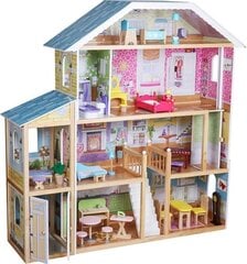 Medinis lėlių namelis su baldais, LED apšvietimu, 118 x 119 x 124 cm kaina ir informacija | Žaislai mergaitėms | pigu.lt