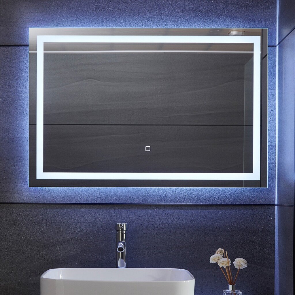 Vonios veidrodis 90x60 cm, juodas цена и информация | Vonios veidrodžiai | pigu.lt