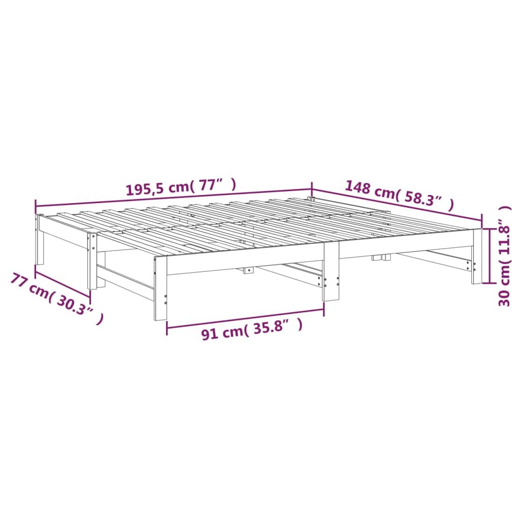 vidaXL Ištraukiama lova, 2x(75x190)cm, pušies medienos masyvas kaina ir informacija | Lovos | pigu.lt