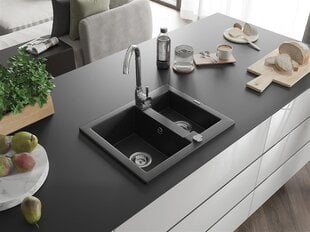 Granitinė virtuvinė plautuvė Mexen Carlos su sifonu, Metallic black/silver kaina ir informacija | Virtuvinės plautuvės | pigu.lt