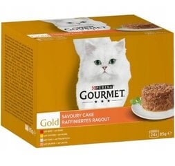 Gourmet Gold Savoury Cake katėms su jautiena/ su vištiena/ su tunu/ su lašiša, 24x85g kaina ir informacija | Konservai katėms | pigu.lt