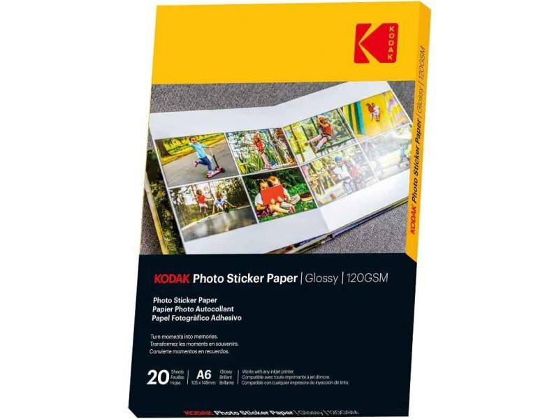 Kodak Photo Sticker Paper Gloss 120gsm A6x20 (3510652) kaina ir informacija | Priedai fotoaparatams | pigu.lt