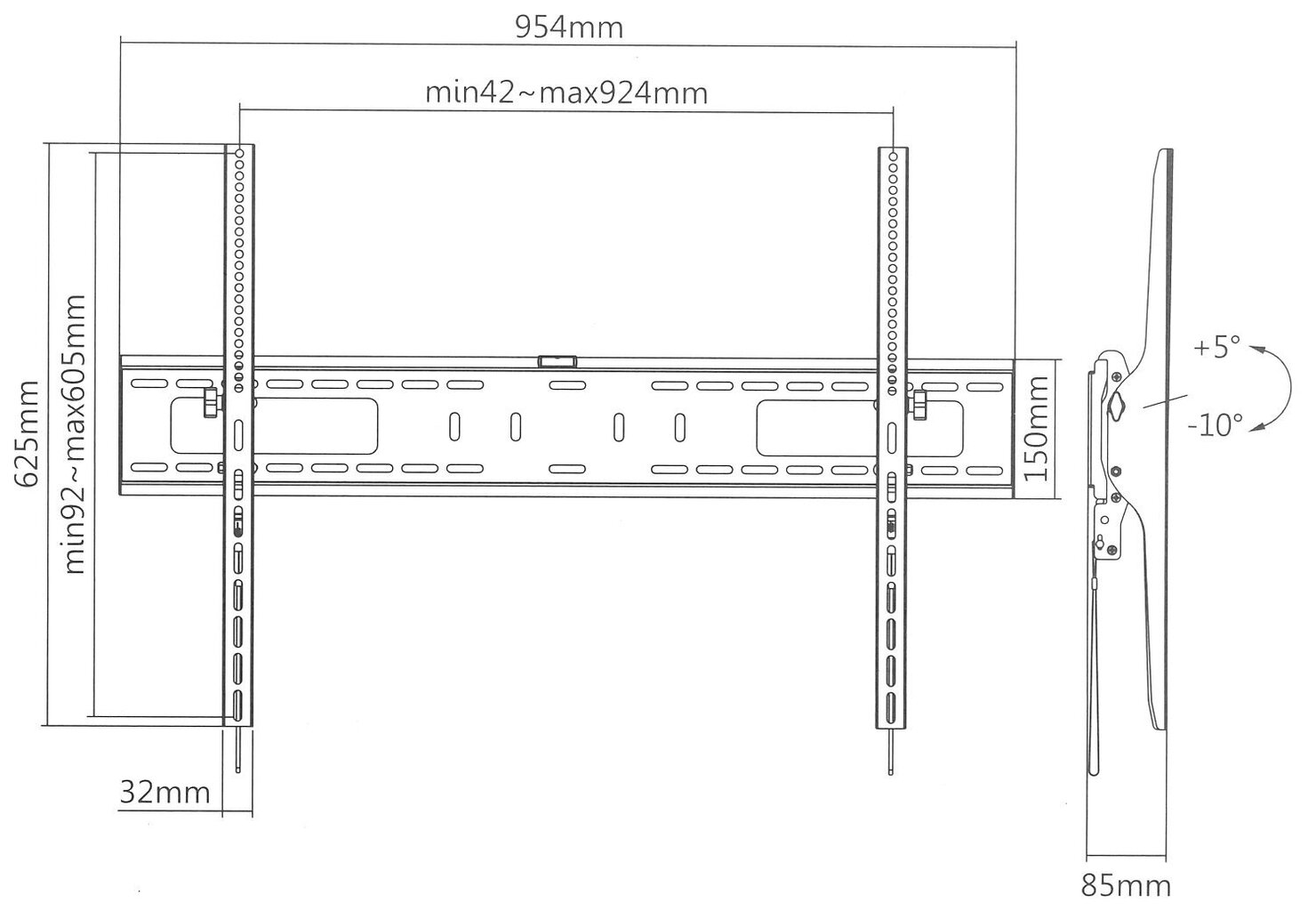 Brateck BRATECK-LP42-69T 60-100” kaina ir informacija | Televizorių laikikliai, tvirtinimai | pigu.lt