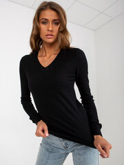 черный однотонный классический свитер с v-образным вырезом цена и информация | Женские кофты | pigu.lt
