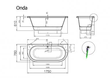 Akmens masės vonia Vispool Onda, 175x75 stačiakampė balta цена и информация | Vonios | pigu.lt