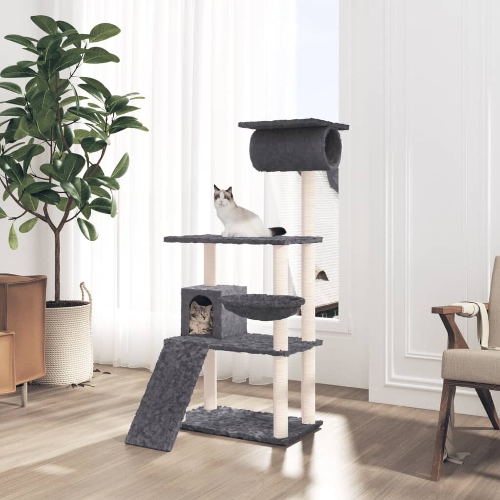 Draskyklė katėms su stovais iš sizalio vidaXL, tamsiai pilka, 131 cm kaina ir informacija | Draskyklės | pigu.lt