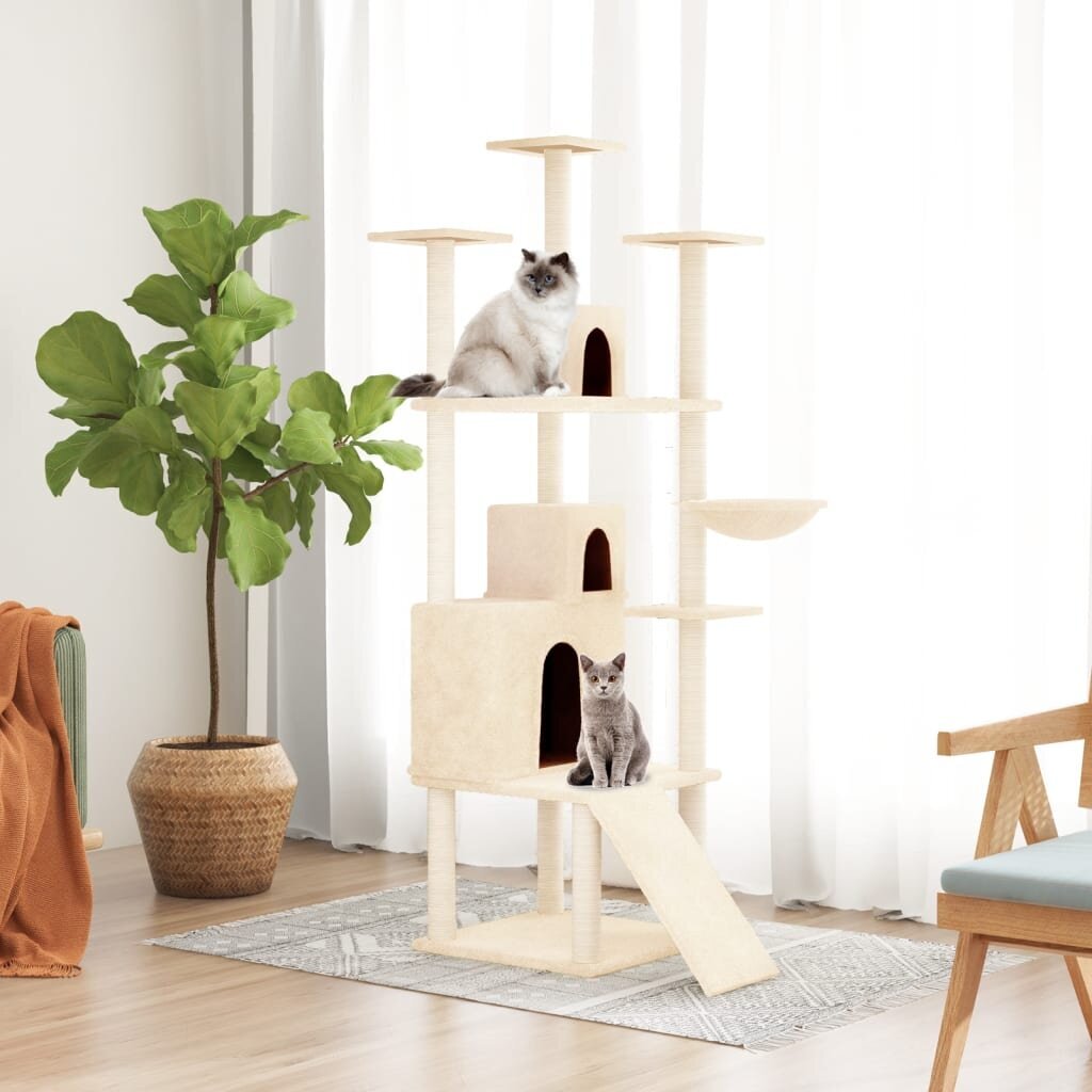 Draskyklė katėms su stovais iš sizalio vidaXL, kreminės spalvos, 175 cm kaina ir informacija | Draskyklės | pigu.lt