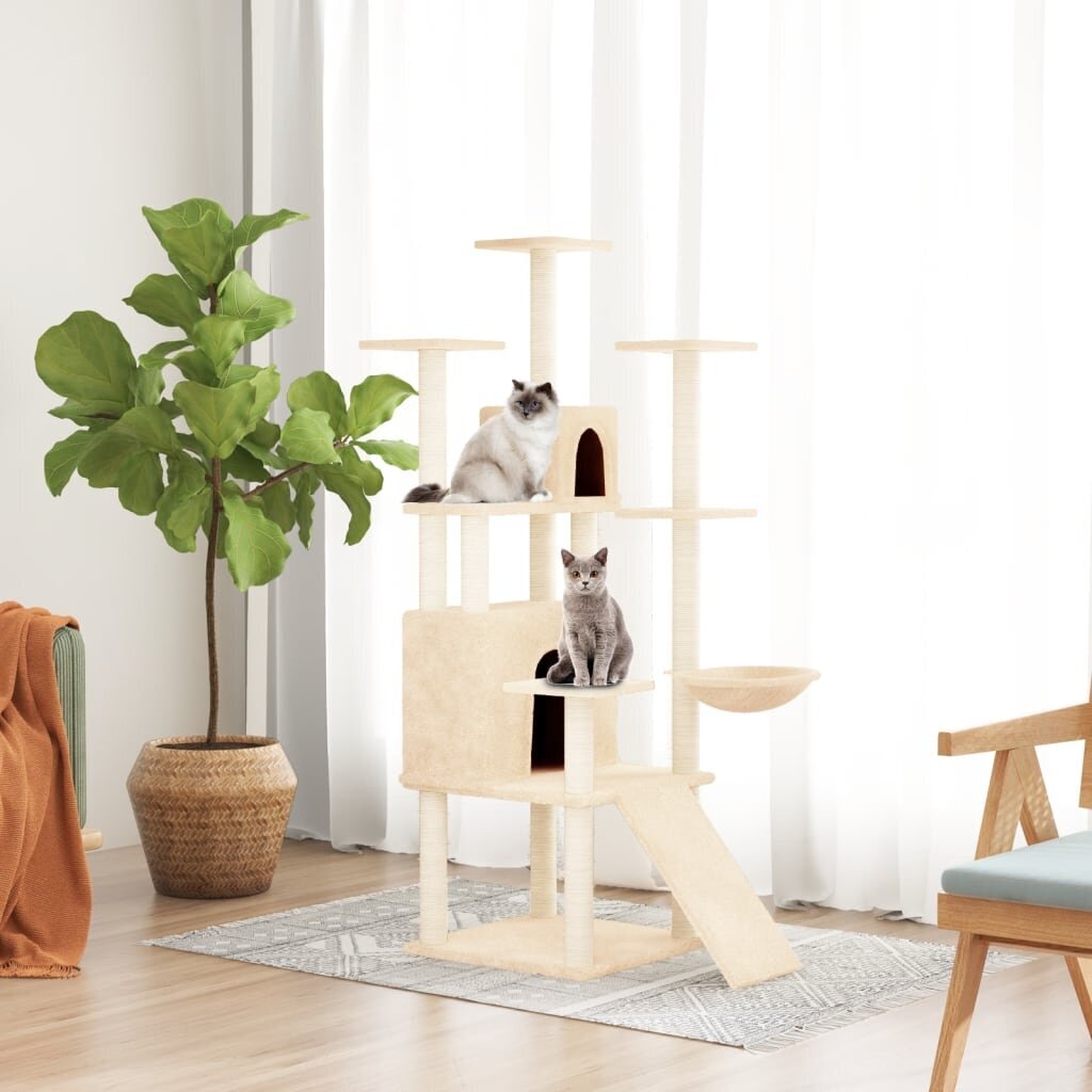 Draskyklė katėms su stovais iš sizalio vidaXL, kreminės spalvos, 154 cm kaina ir informacija | Draskyklės | pigu.lt