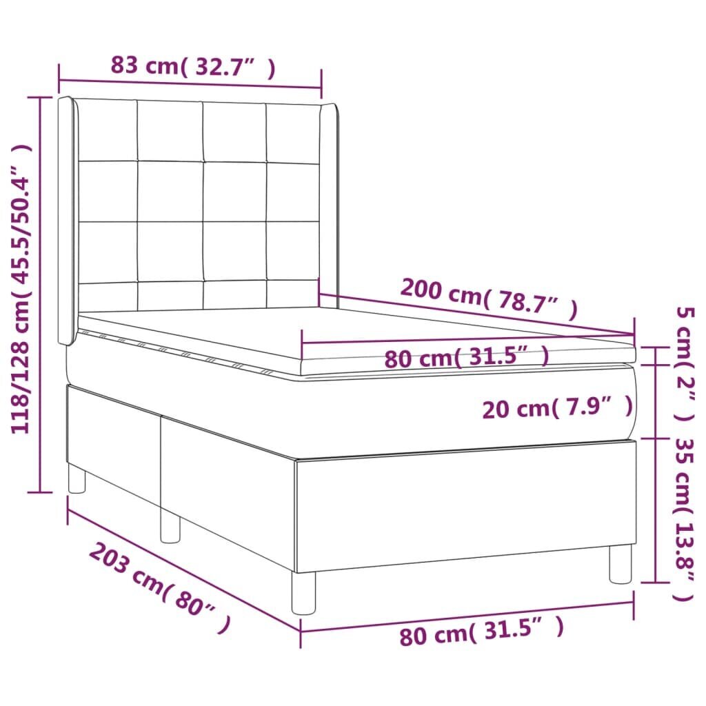 Lova su spyruoklėmis/čiužiniu/LED vidaXL, Audinys, 80x200 cm, kreminė spalva kaina ir informacija | Lovos | pigu.lt