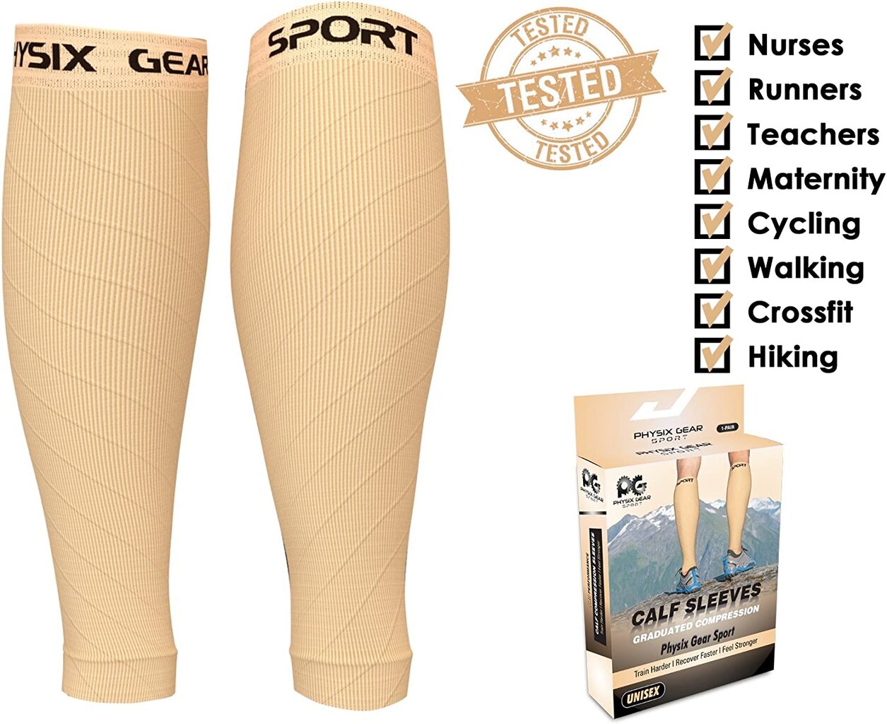 „Physix Gear“ sportiniai kompresiniai antblauzdžiai, smėlio spalvos, L/XL dydis kaina ir informacija | Įtvarai | pigu.lt