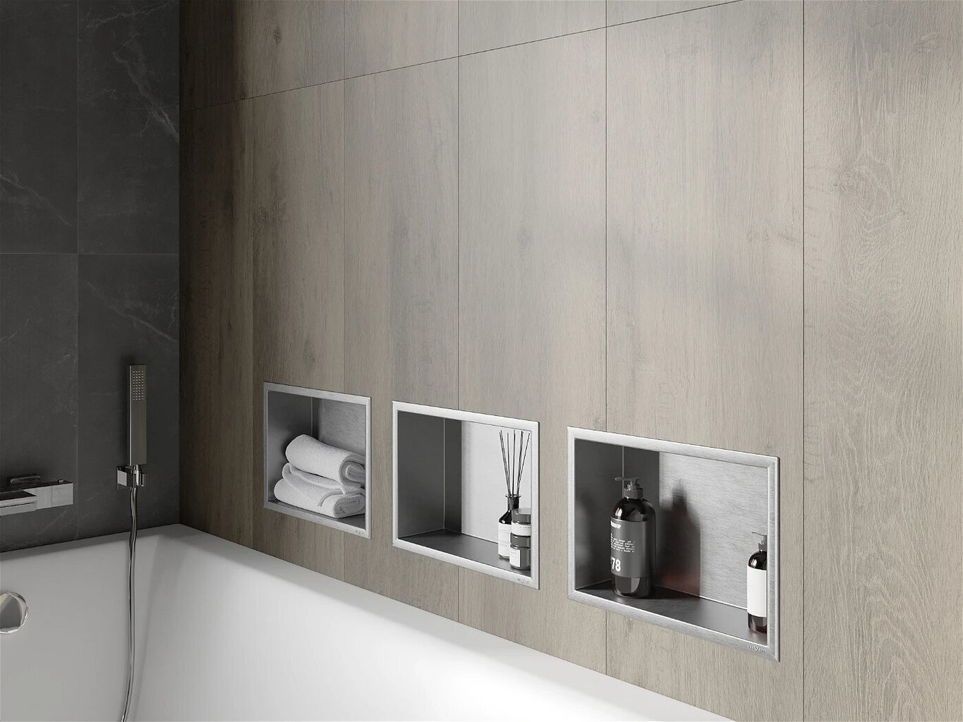 Mexen X-Wall-R įleidžiama sieninė lentyna, 30x20 cm, Inox kaina ir informacija | Vonios kambario aksesuarai | pigu.lt