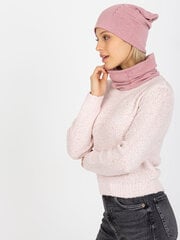 светло-розовый зимний комплект с вязаной шапкой и дымоходом цена и информация | Женские шапки | pigu.lt