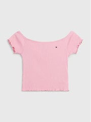 Marškinėliai mergaitėms Tommy Hilfiger Off Shoulder Rib Top Pink, rožiniai kaina ir informacija | Marškinėliai mergaitėms | pigu.lt